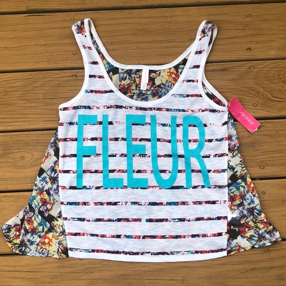 XHILARATION CROPPED FLORAL STRIPED MULTICOLOR LOOSE SLEEVELESS TOP SZ M  NWT - Picture 1 of 7